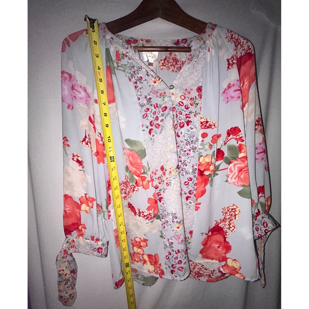 Fig and‎ Flower Floral Print Blouse Gray Orange Bohemian Chic Size S - Picture 5 of 5